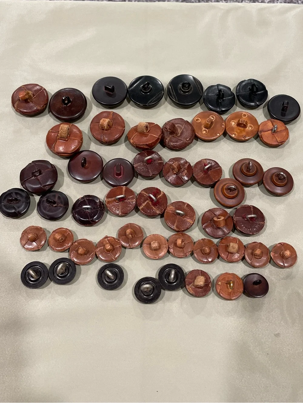 Brown Leather Buttons Vintage Braided Shank Button Lot of 51 for Coats Blazers